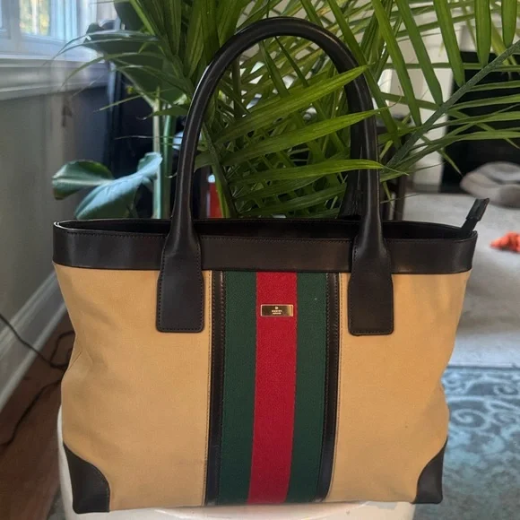 SOLD** Gucci Canvas Sherry Web-line w/ Leather Trim Handbag - Picture 14 of 17